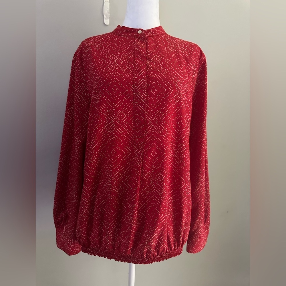 Lauren Ralph Lauren XL Shirt Top Tunic Red Light Weight Printed Long Sleeved